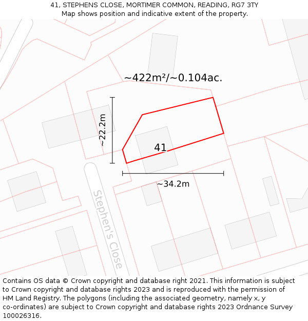 41, STEPHENS CLOSE, MORTIMER COMMON, READING, RG7 3TY: Plot and title map