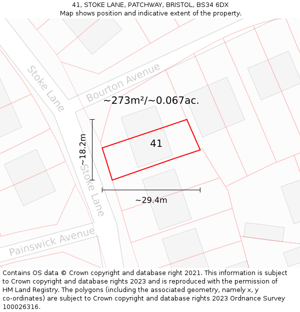 41, STOKE LANE, PATCHWAY, BRISTOL, BS34 6DX: Plot and title map