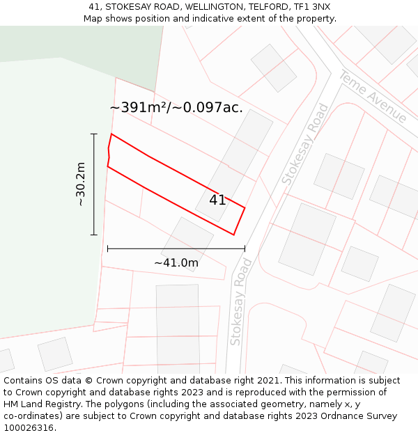 41, STOKESAY ROAD, WELLINGTON, TELFORD, TF1 3NX: Plot and title map