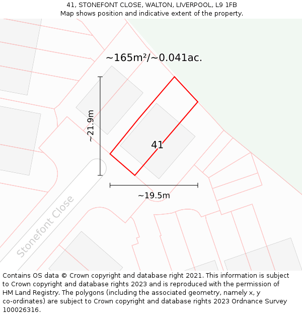 41, STONEFONT CLOSE, WALTON, LIVERPOOL, L9 1FB: Plot and title map