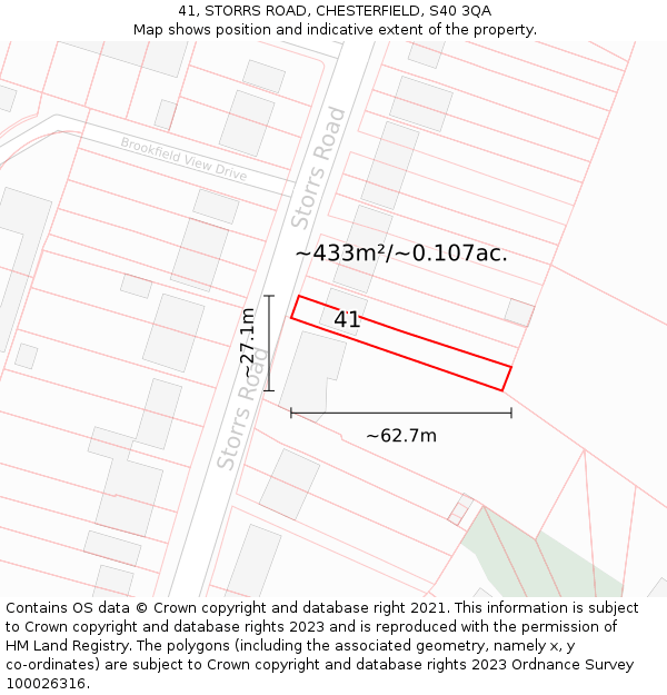 41, STORRS ROAD, CHESTERFIELD, S40 3QA: Plot and title map