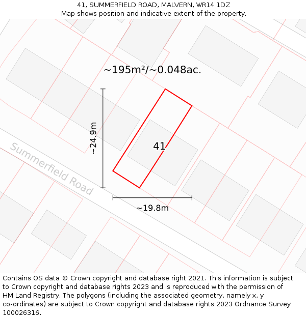 41, SUMMERFIELD ROAD, MALVERN, WR14 1DZ: Plot and title map