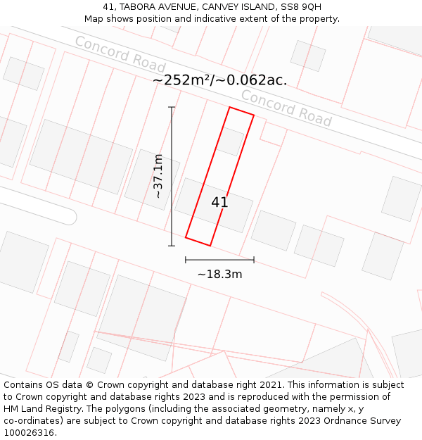 41, TABORA AVENUE, CANVEY ISLAND, SS8 9QH: Plot and title map