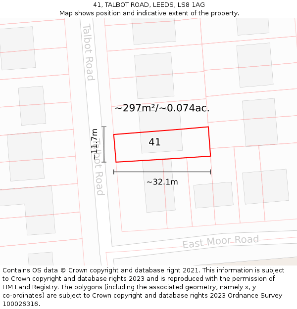 41, TALBOT ROAD, LEEDS, LS8 1AG: Plot and title map