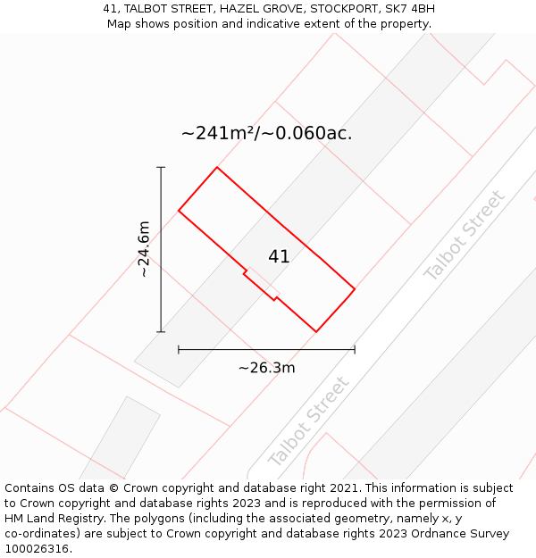 41, TALBOT STREET, HAZEL GROVE, STOCKPORT, SK7 4BH: Plot and title map