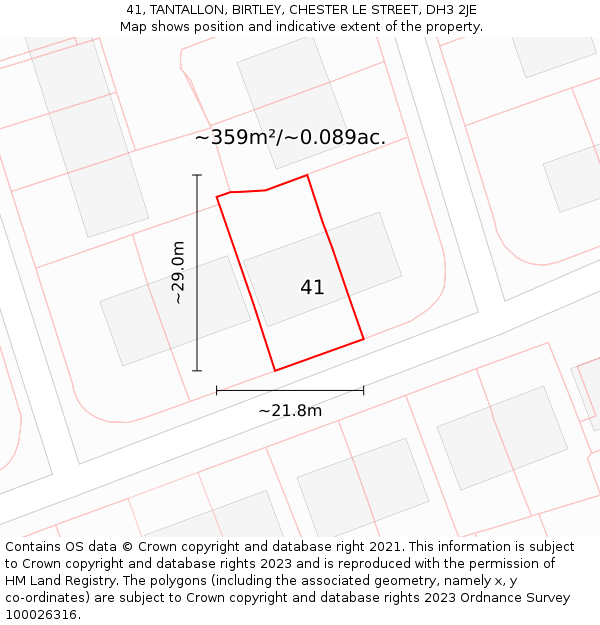 41, TANTALLON, BIRTLEY, CHESTER LE STREET, DH3 2JE: Plot and title map