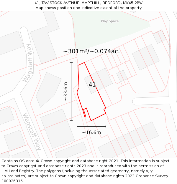 41, TAVISTOCK AVENUE, AMPTHILL, BEDFORD, MK45 2RW: Plot and title map