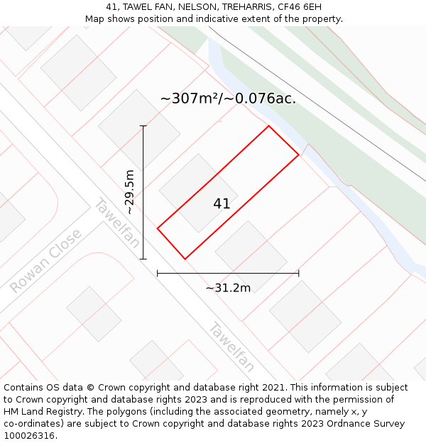 41, TAWEL FAN, NELSON, TREHARRIS, CF46 6EH: Plot and title map