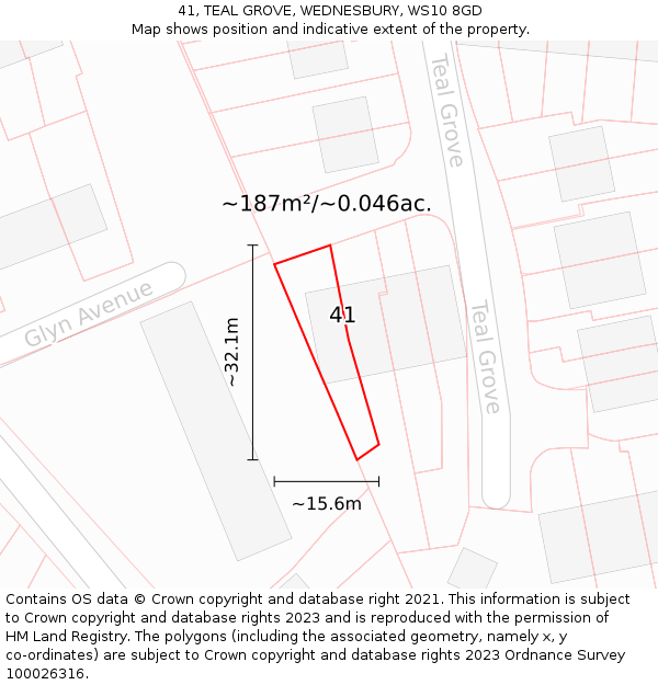 41, TEAL GROVE, WEDNESBURY, WS10 8GD: Plot and title map