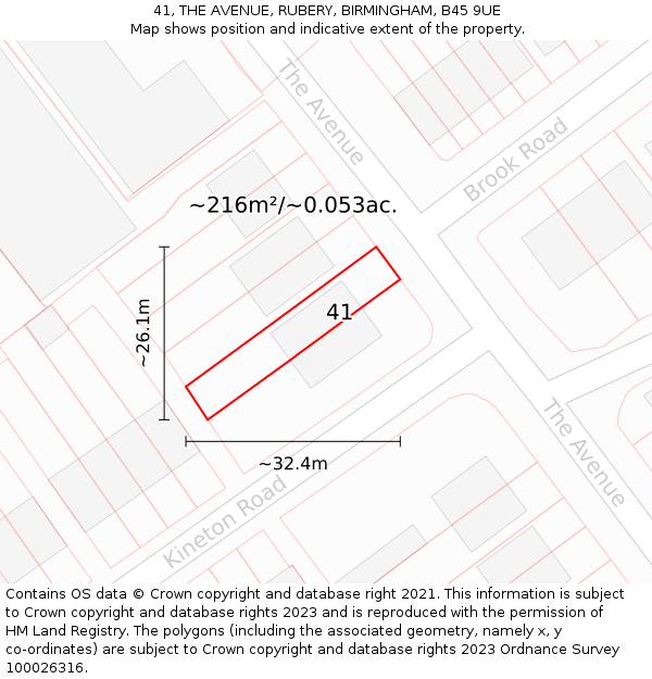 41, THE AVENUE, RUBERY, BIRMINGHAM, B45 9UE: Plot and title map