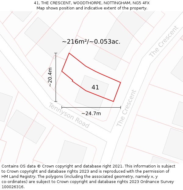 41, THE CRESCENT, WOODTHORPE, NOTTINGHAM, NG5 4FX: Plot and title map