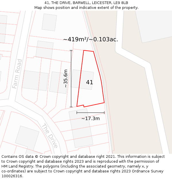 41, THE DRIVE, BARWELL, LEICESTER, LE9 8LB: Plot and title map