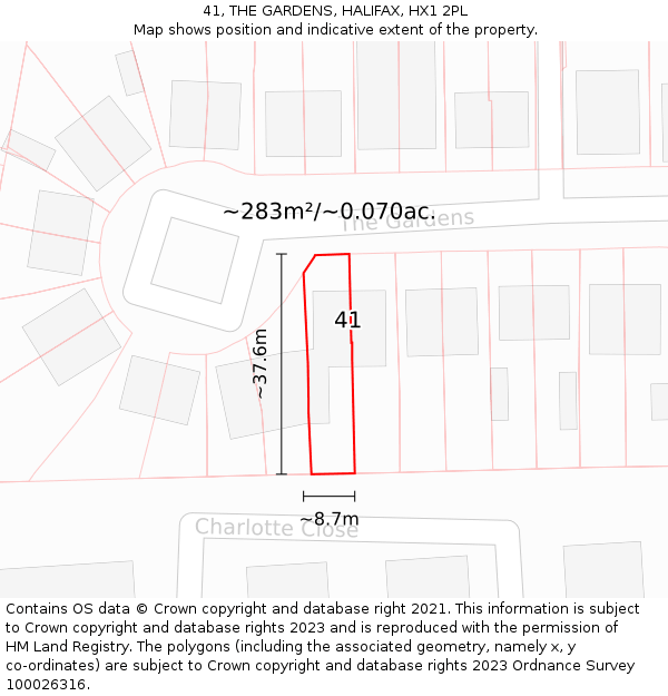 41, THE GARDENS, HALIFAX, HX1 2PL: Plot and title map