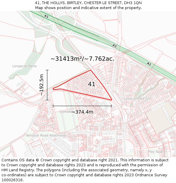 41, THE HOLLYS, BIRTLEY, CHESTER LE STREET, DH3 1QN: Plot and title map