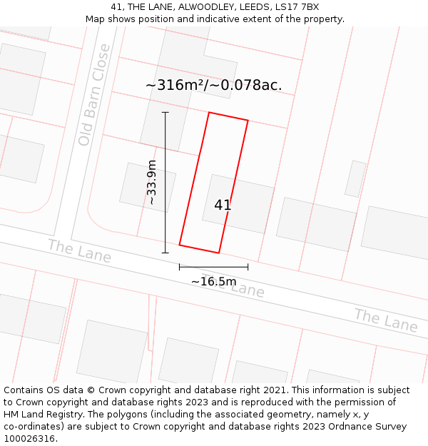 41, THE LANE, ALWOODLEY, LEEDS, LS17 7BX: Plot and title map