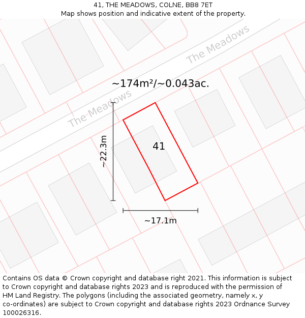 41, THE MEADOWS, COLNE, BB8 7ET: Plot and title map