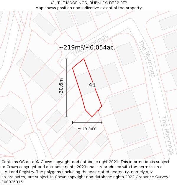 41, THE MOORINGS, BURNLEY, BB12 0TP: Plot and title map