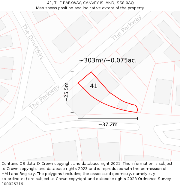 41, THE PARKWAY, CANVEY ISLAND, SS8 0AQ: Plot and title map