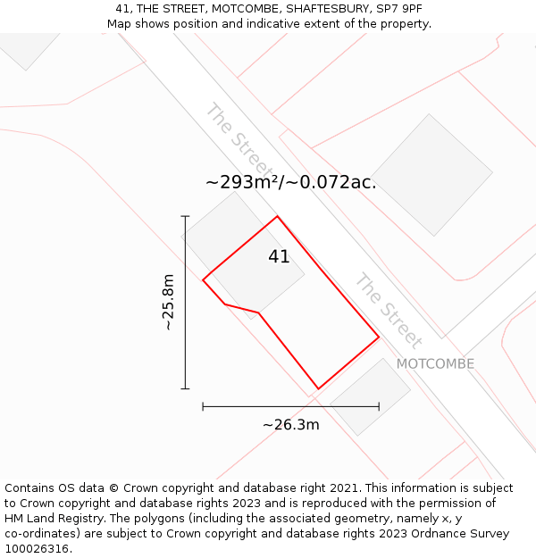 41, THE STREET, MOTCOMBE, SHAFTESBURY, SP7 9PF: Plot and title map