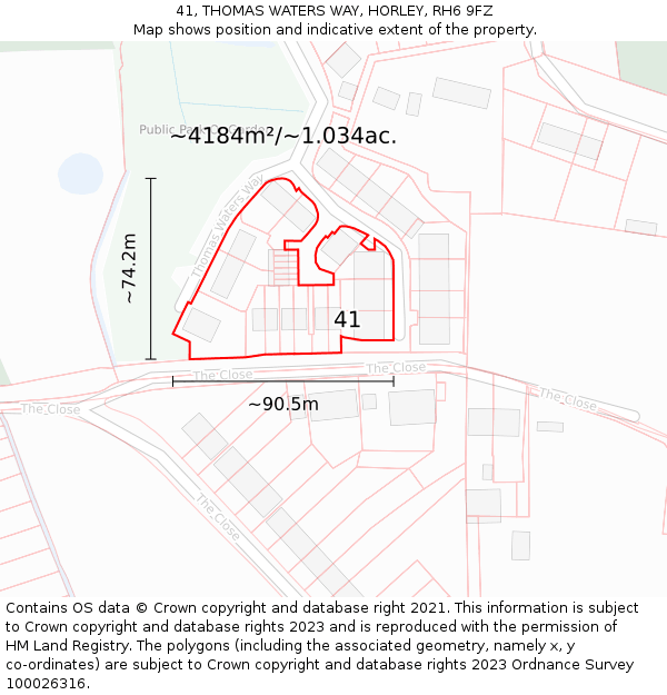 41, THOMAS WATERS WAY, HORLEY, RH6 9FZ: Plot and title map