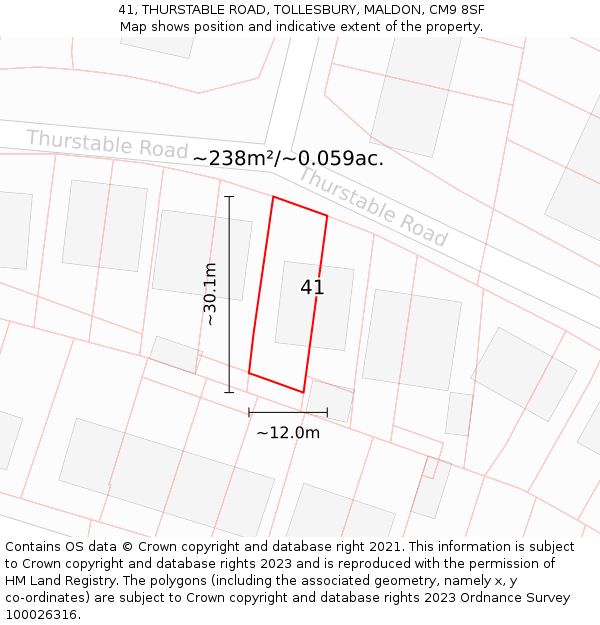 41, THURSTABLE ROAD, TOLLESBURY, MALDON, CM9 8SF: Plot and title map