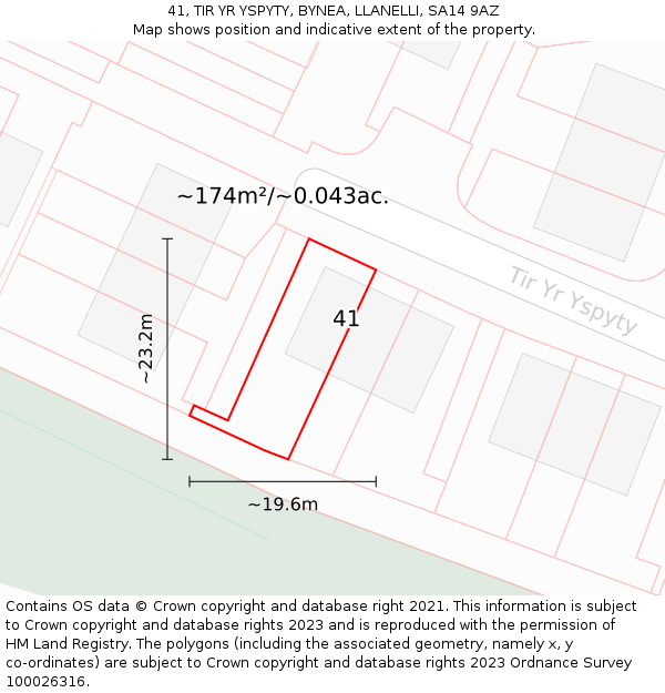 41, TIR YR YSPYTY, BYNEA, LLANELLI, SA14 9AZ: Plot and title map