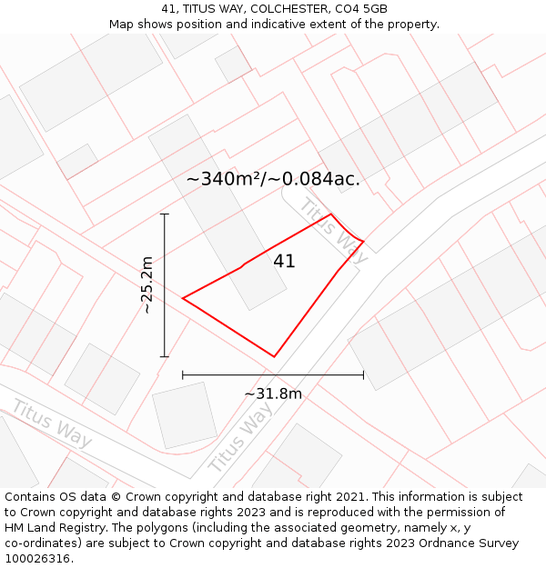 41, TITUS WAY, COLCHESTER, CO4 5GB: Plot and title map