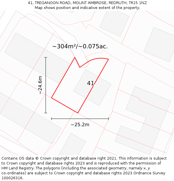 41, TREGANOON ROAD, MOUNT AMBROSE, REDRUTH, TR15 1NZ: Plot and title map