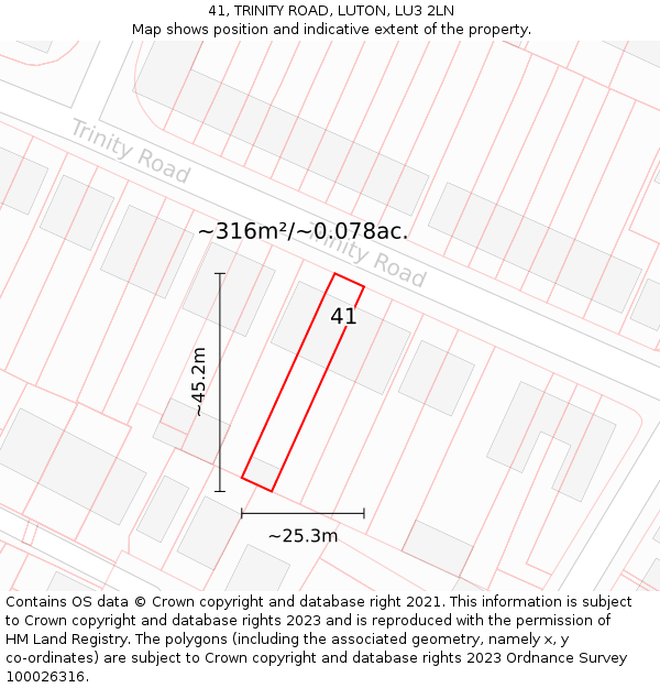 41, TRINITY ROAD, LUTON, LU3 2LN: Plot and title map