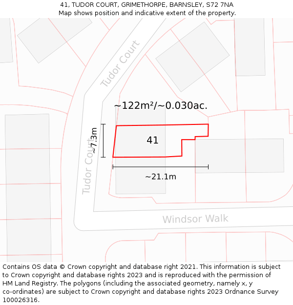 41, TUDOR COURT, GRIMETHORPE, BARNSLEY, S72 7NA: Plot and title map