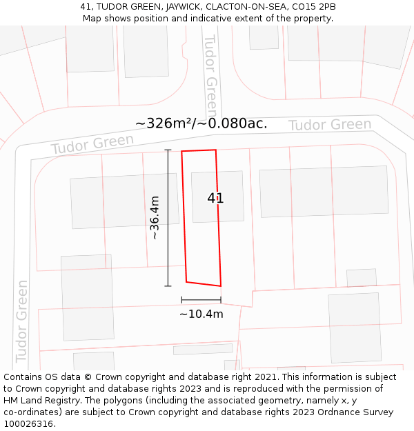 41, TUDOR GREEN, JAYWICK, CLACTON-ON-SEA, CO15 2PB: Plot and title map