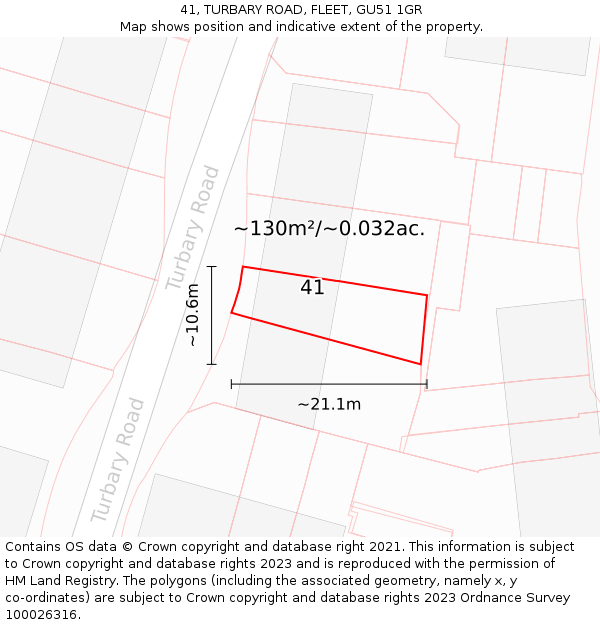 41, TURBARY ROAD, FLEET, GU51 1GR: Plot and title map