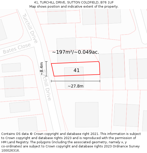 41, TURCHILL DRIVE, SUTTON COLDFIELD, B76 1UF: Plot and title map