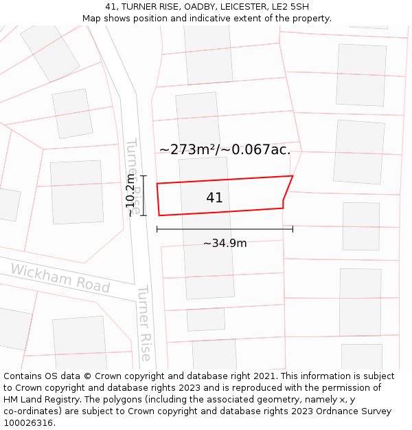 41, TURNER RISE, OADBY, LEICESTER, LE2 5SH: Plot and title map