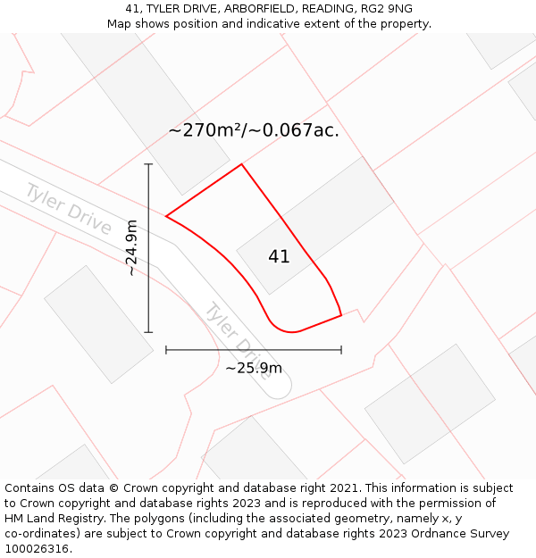 41, TYLER DRIVE, ARBORFIELD, READING, RG2 9NG: Plot and title map