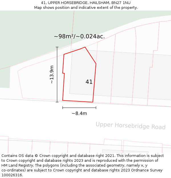 41, UPPER HORSEBRIDGE, HAILSHAM, BN27 1NU: Plot and title map