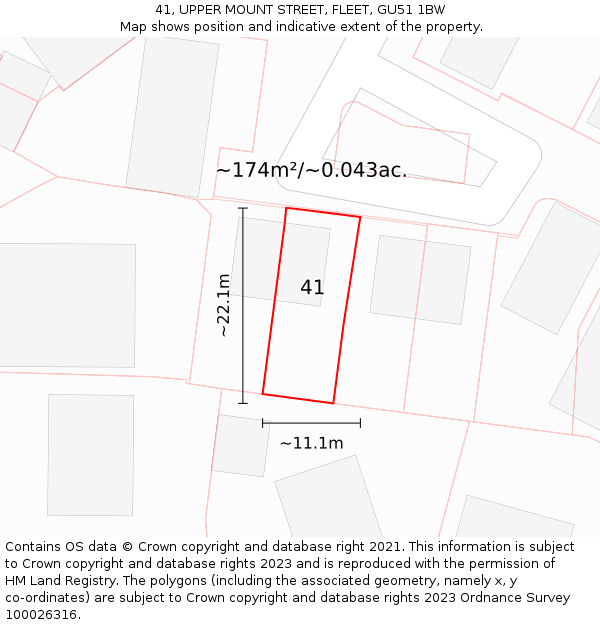 41, UPPER MOUNT STREET, FLEET, GU51 1BW: Plot and title map