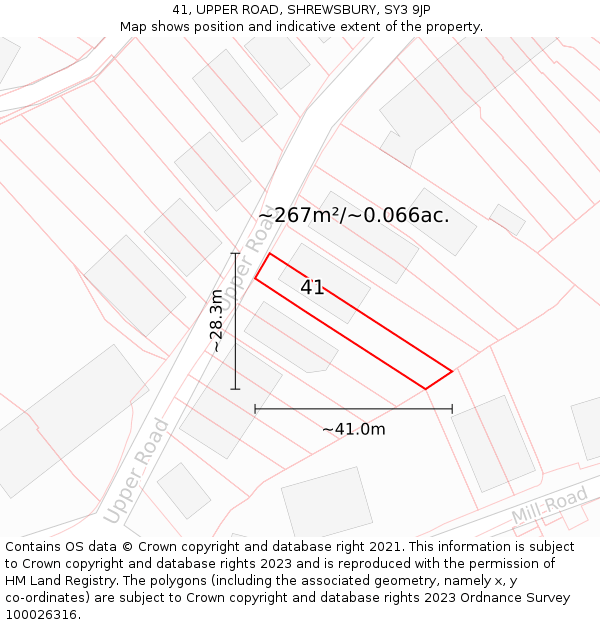 41, UPPER ROAD, SHREWSBURY, SY3 9JP: Plot and title map