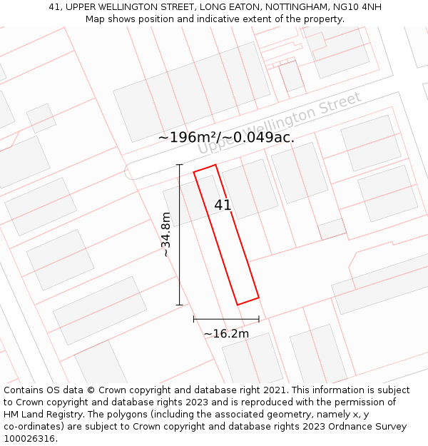 41, UPPER WELLINGTON STREET, LONG EATON, NOTTINGHAM, NG10 4NH: Plot and title map