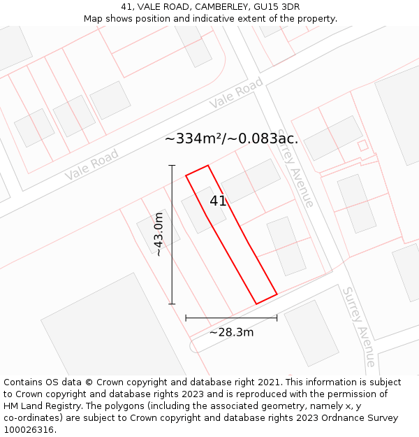 41, VALE ROAD, CAMBERLEY, GU15 3DR: Plot and title map