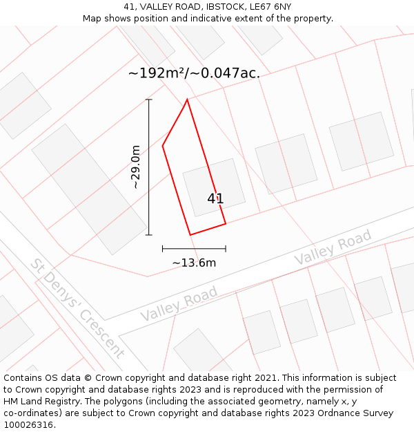 41, VALLEY ROAD, IBSTOCK, LE67 6NY: Plot and title map