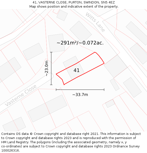 41, VASTERNE CLOSE, PURTON, SWINDON, SN5 4EZ: Plot and title map