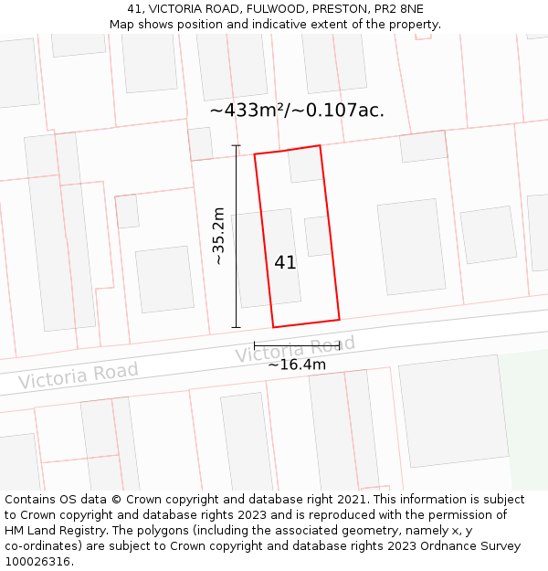 41, VICTORIA ROAD, FULWOOD, PRESTON, PR2 8NE: Plot and title map