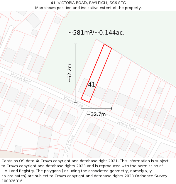 41, VICTORIA ROAD, RAYLEIGH, SS6 8EG: Plot and title map