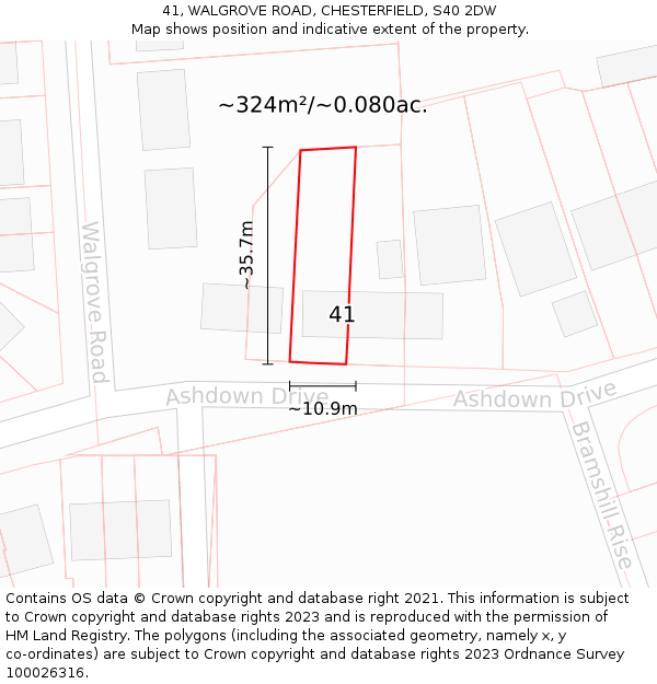 41, WALGROVE ROAD, CHESTERFIELD, S40 2DW: Plot and title map