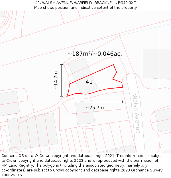 41, WALSH AVENUE, WARFIELD, BRACKNELL, RG42 3XZ: Plot and title map