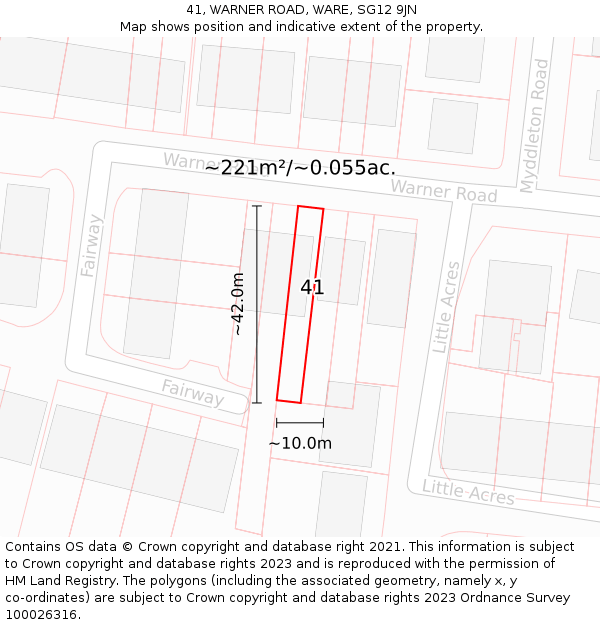 41, WARNER ROAD, WARE, SG12 9JN: Plot and title map