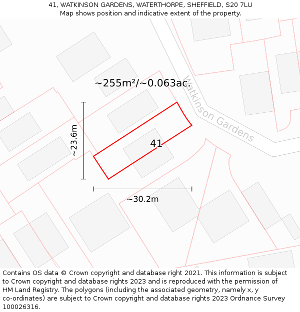 41, WATKINSON GARDENS, WATERTHORPE, SHEFFIELD, S20 7LU: Plot and title map