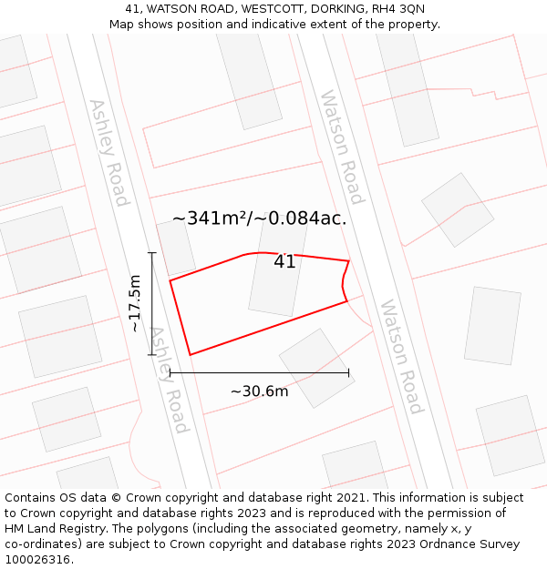 41, WATSON ROAD, WESTCOTT, DORKING, RH4 3QN: Plot and title map