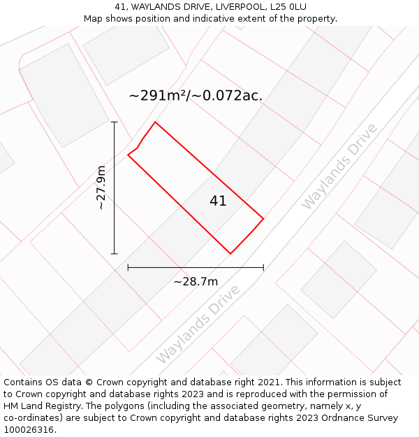 41, WAYLANDS DRIVE, LIVERPOOL, L25 0LU: Plot and title map